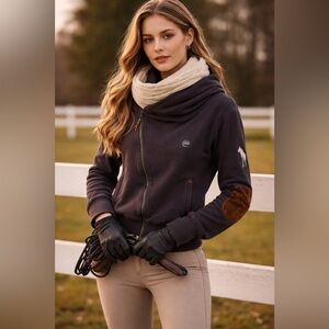Spiced Equestrian Asymmetrical Zip Hoodie | 100% Cotton | Midnight | M